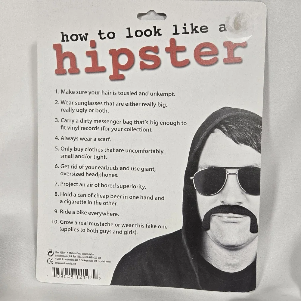 Accoutrements Costume Mustache Hipster | New Old stock New with Blemish